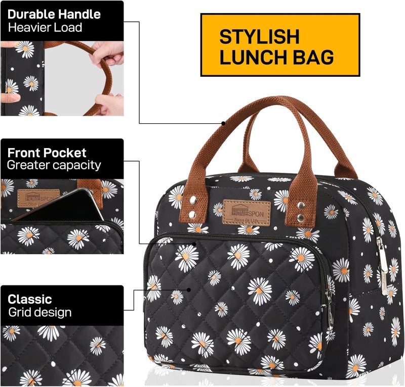 Buringer HOMESPON Lunch Bag for Woman Man Adults with Front Pocket Insulated Lunch Tote Lunch Box Container for Work Picnic or Travel（Daisy） - Image 2